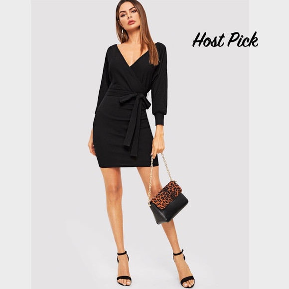 Rouge! Dresses & Skirts - New! Batwing Sleeve Self-Tie Wrap Dress Black
